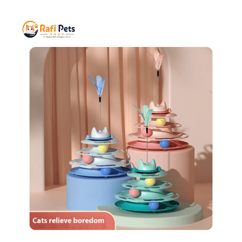 Cat Toys Four-layer Rotating Track Ball Feather Stick Interactive For Cats Toys Space Tower game board Cat Toy pet supplies cat