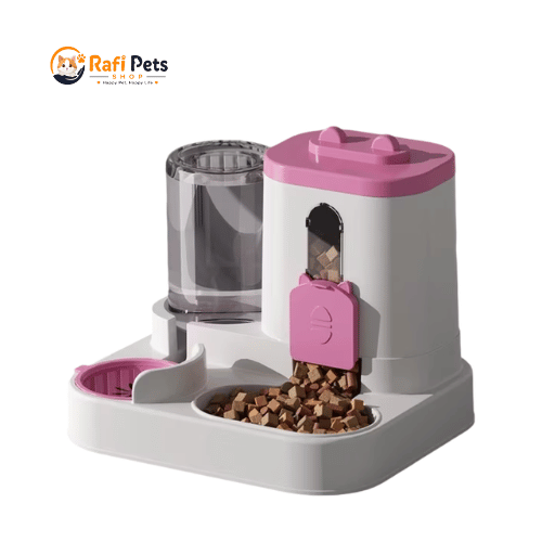 Pink 2-in-1 Pet Feeder and Water Dispenser, Automatic Gravity Food Water Bowl for Small Medium Dogs Cats