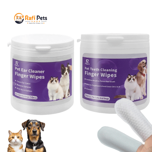 Dog Ear Cleaner Wipes & Teeth Cleaning Wipes Set, Dog Dental Finger Wipes, Disposable Cats Ear Finger Wipes,Reduces Plaque & Freshens Breath & Earwax and Dirt